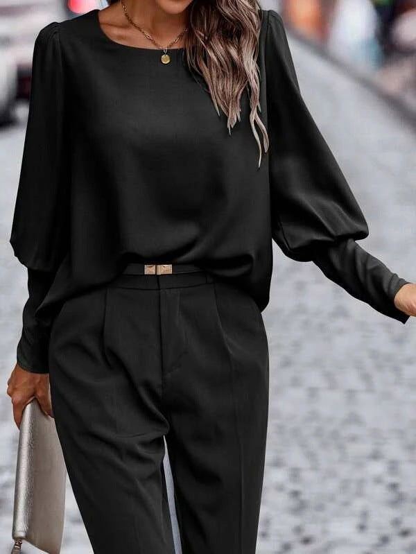 Damen Bluse mit Puffärmeln - Rundhals & lockere Passform