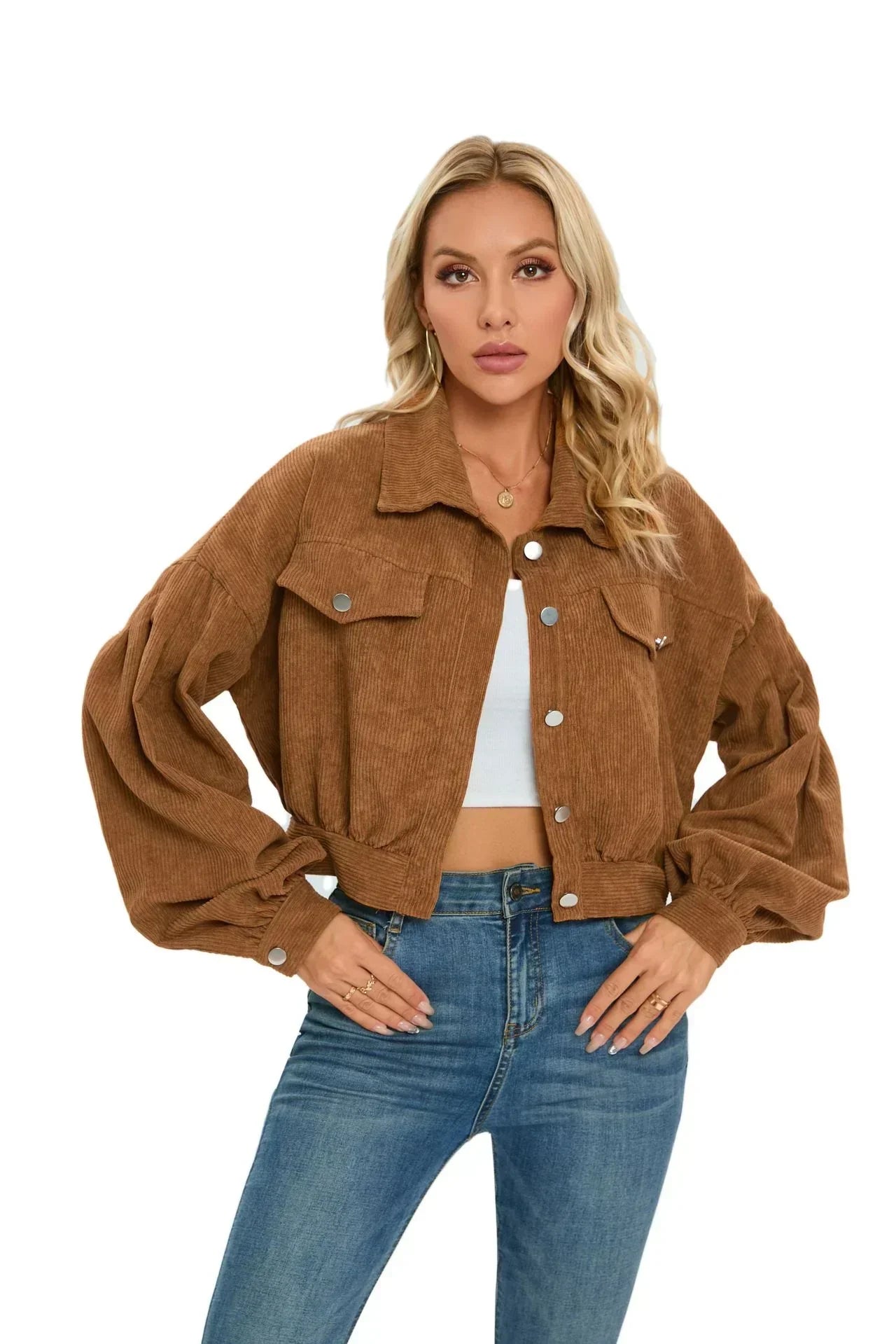 Damen Kurze Jeansjacke - Eleganter Cord-Stil