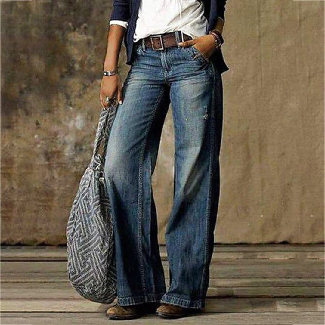 Damen Jeans mit Weitem Bein  - Ausgefranst & Entspannte Passform