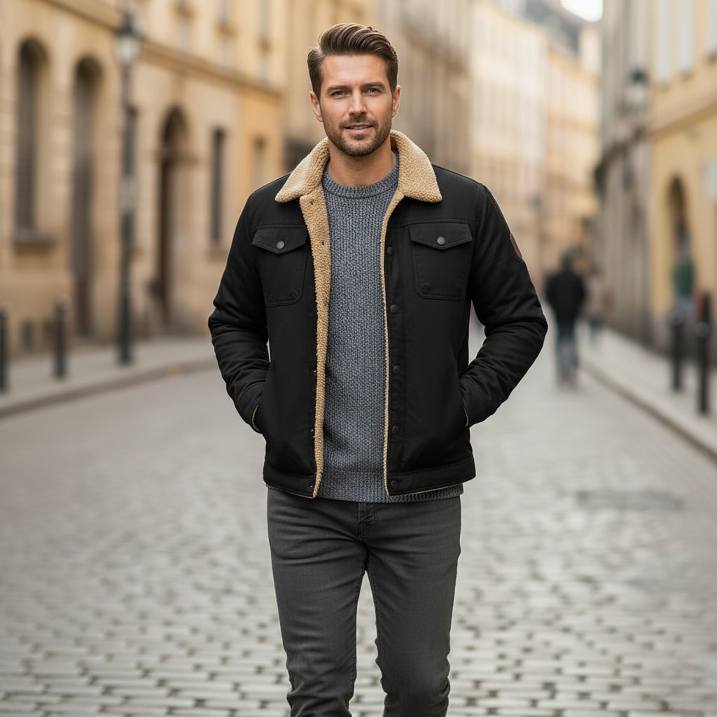 Herren Winterjacke - Weich Gefüttert mit Druckknopfverschluss