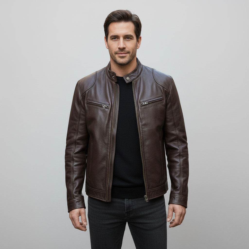 Herren Jacke im Moto-Stil - Hoher Kragen & Reißverschlusstaschen