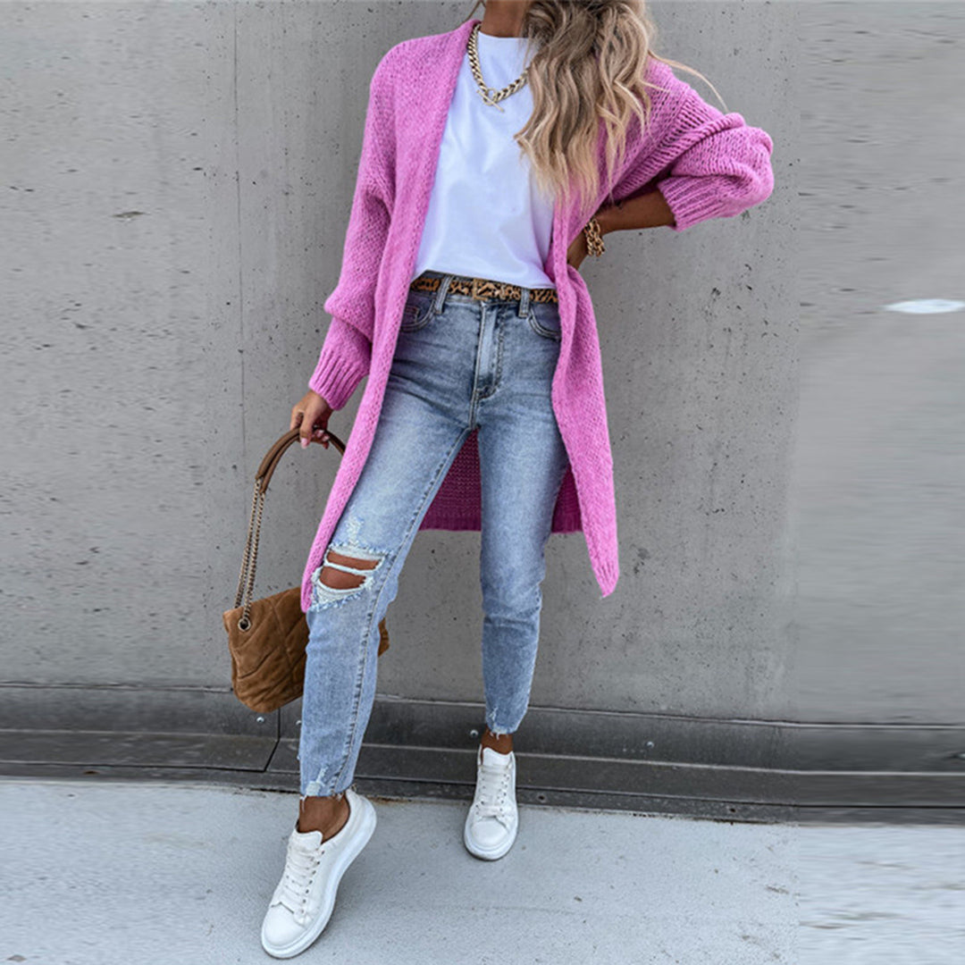 Damen Lange Strickjacke – Stil mit offener Vorderseite