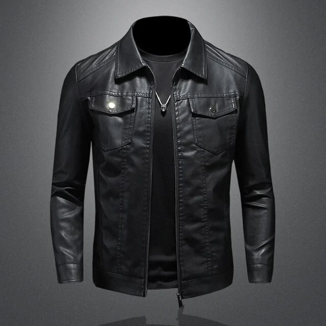 Herren Schwarze Jacke - Trucker-Stil & Reißverschluss vorne