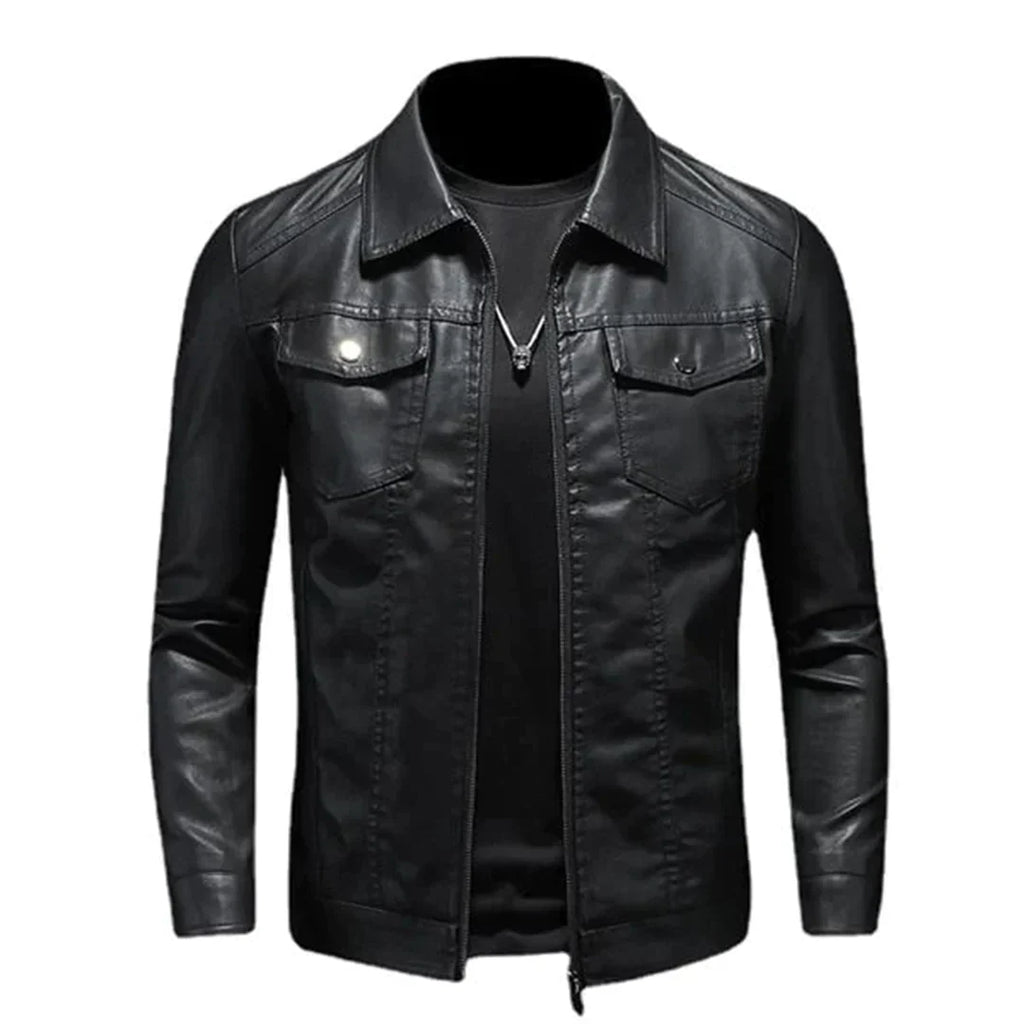 Herren Schwarze Jacke - Trucker-Stil & Reißverschluss vorne