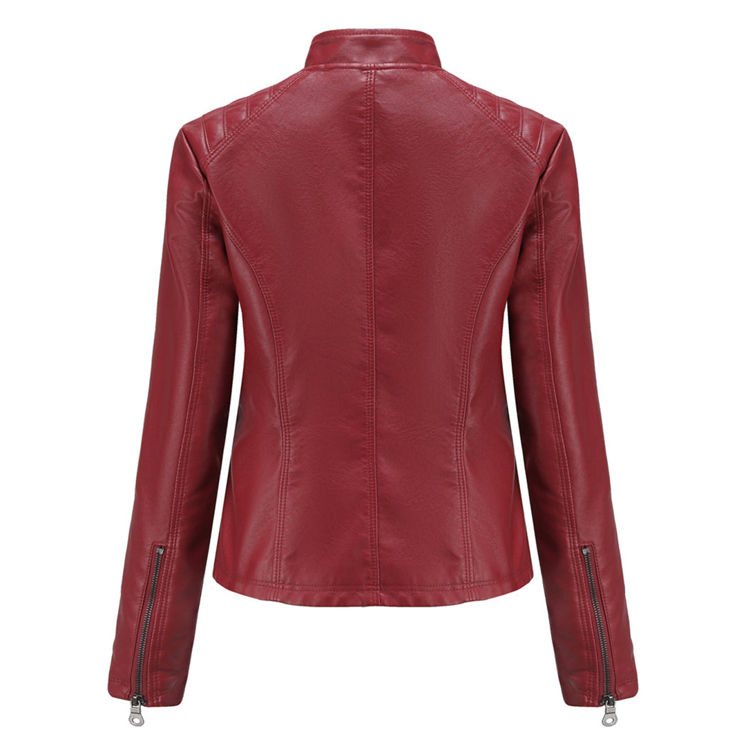 Damen Bikerjacke mit Hohem Kragen - Reißverschluss mit Gesteppten Details