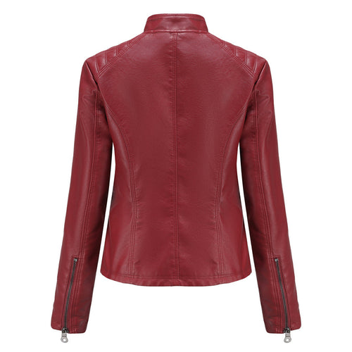 Damen Bikerjacke mit Hohem Kragen - Reißverschluss mit Gesteppten Details