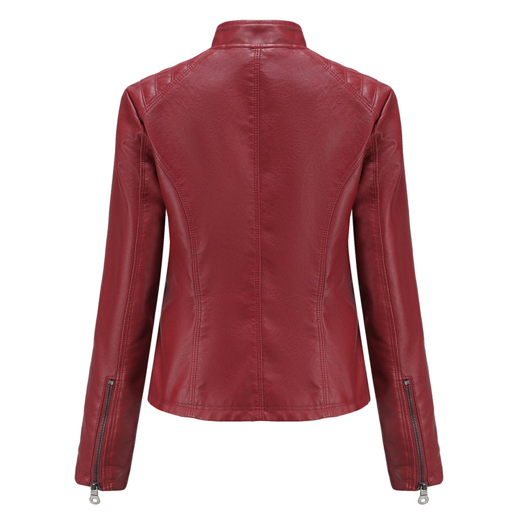 Damen Bikerjacke mit Hohem Kragen - Reißverschluss mit Gesteppten Details