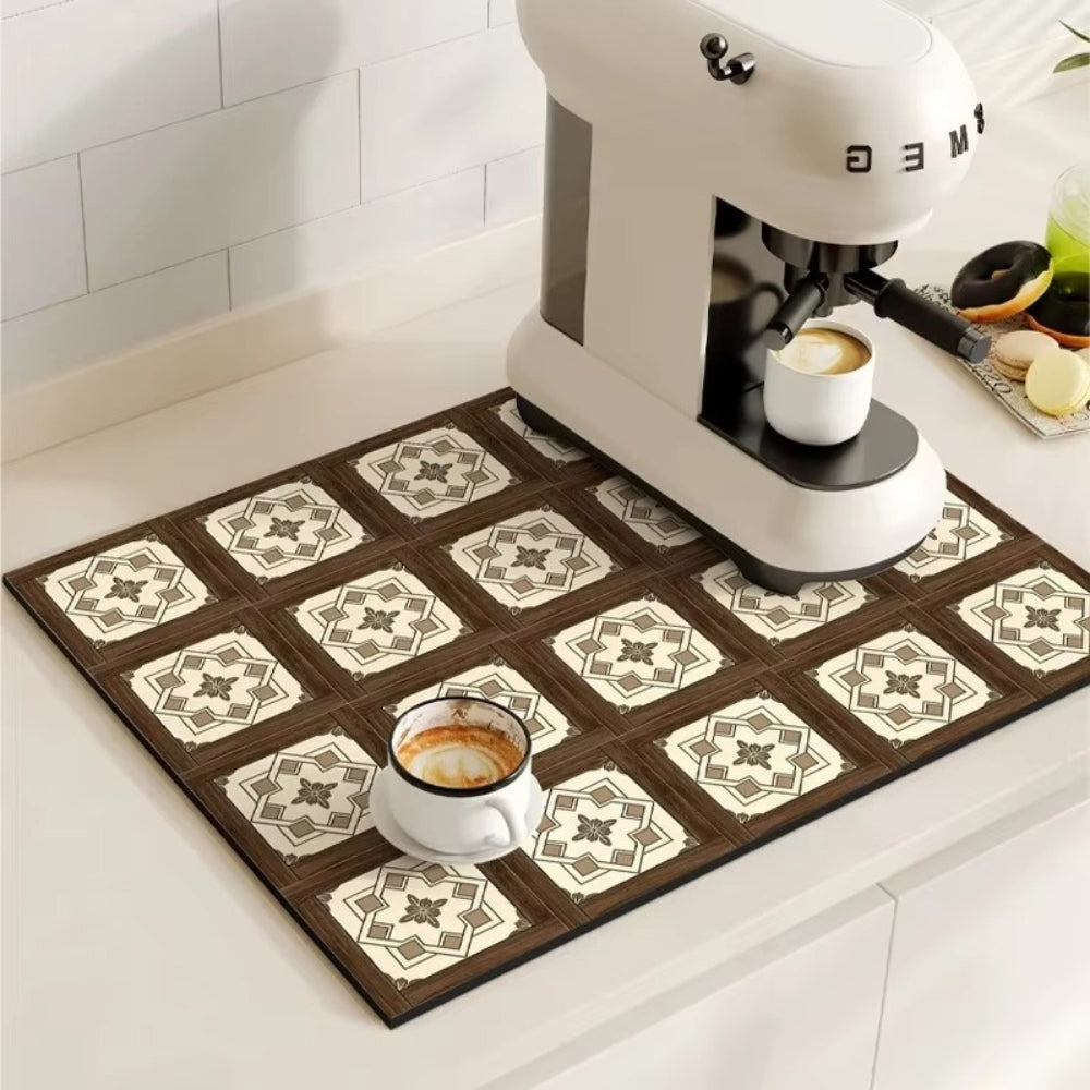 Kaffee-Unterlage Retro Fliesen-Design – Saugstark Anti-Rutsch