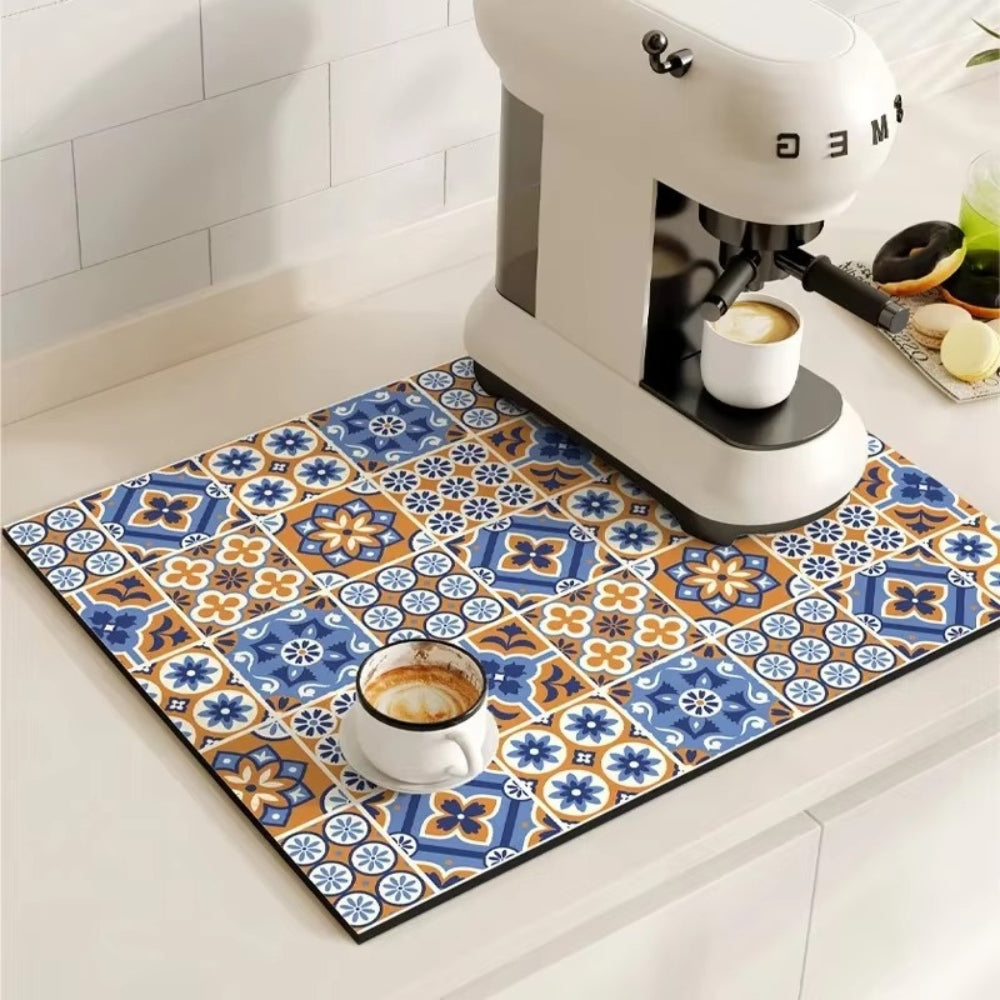 Kaffee-Unterlage Retro Fliesen-Design – Saugstark Anti-Rutsch