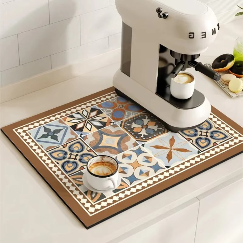 Kaffee-Unterlage Retro Fliesen-Design – Saugstark Anti-Rutsch