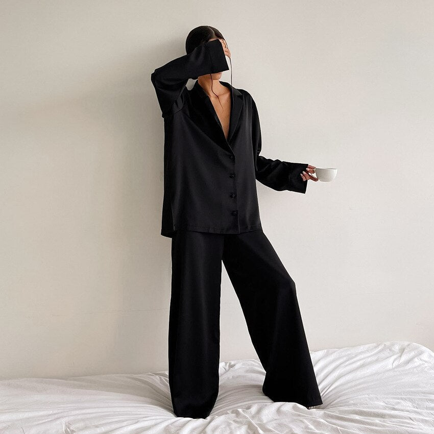 Damen 2-teiliges Pyjama-Set - Knopfleiste & Weite Hose