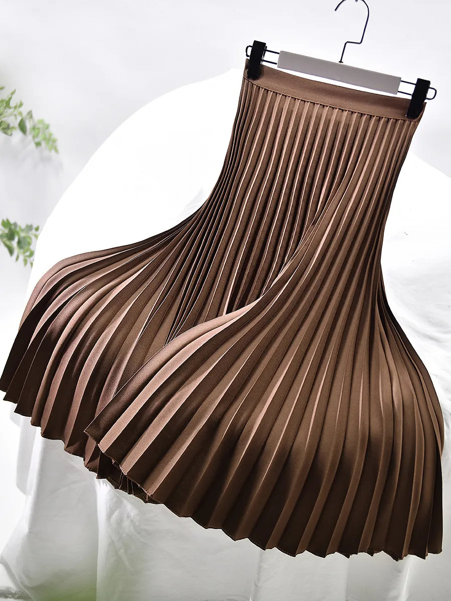 Damen Plissierter Midi Rock - Hochtailliert mit Elastischem Bund