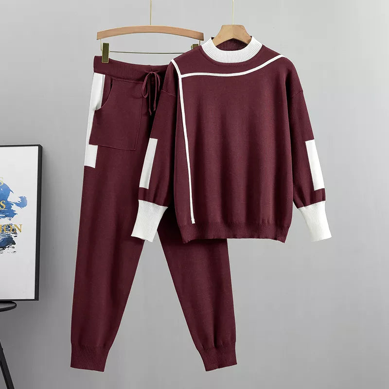 Damen Strick-Loungewear-Set – Zweiteiliges Pullover- & Hosen-Set