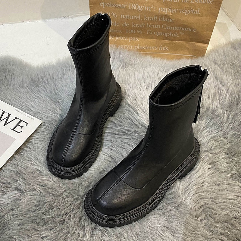 Damen Stiefeletten mit Reißverschluss hinten - Robuste Profilsohle