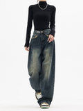 Damen Blaugraue Weite Jeans - Hohe Taille & Lockere Passform