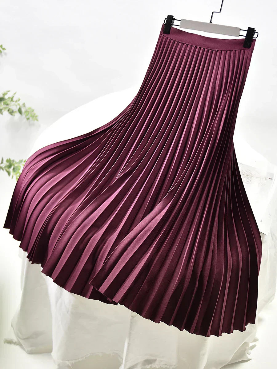 Damen Plissierter Midi Rock - Hochtailliert mit Elastischem Bund