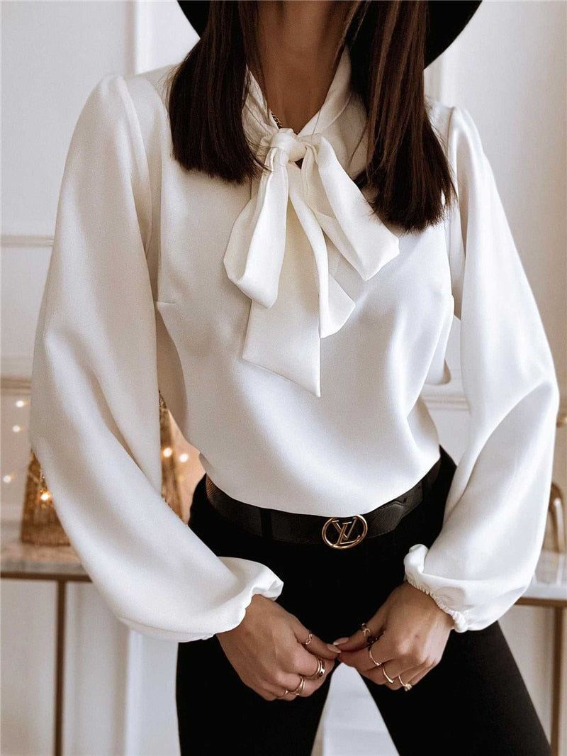 Damen Bluse mit Schleifenkragen - Langarm