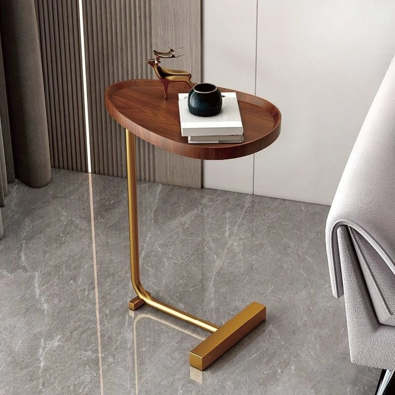 C-Förmiger Mobiler Beistelltisch - Oval Marmor-Optik