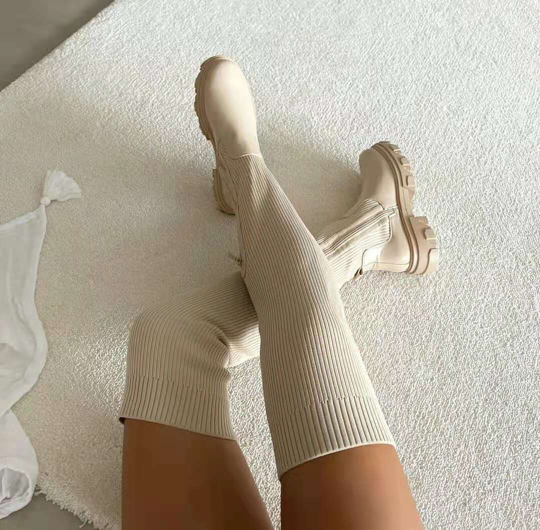 Damen Overknee Sock-Boots - Chunky Platform Stil