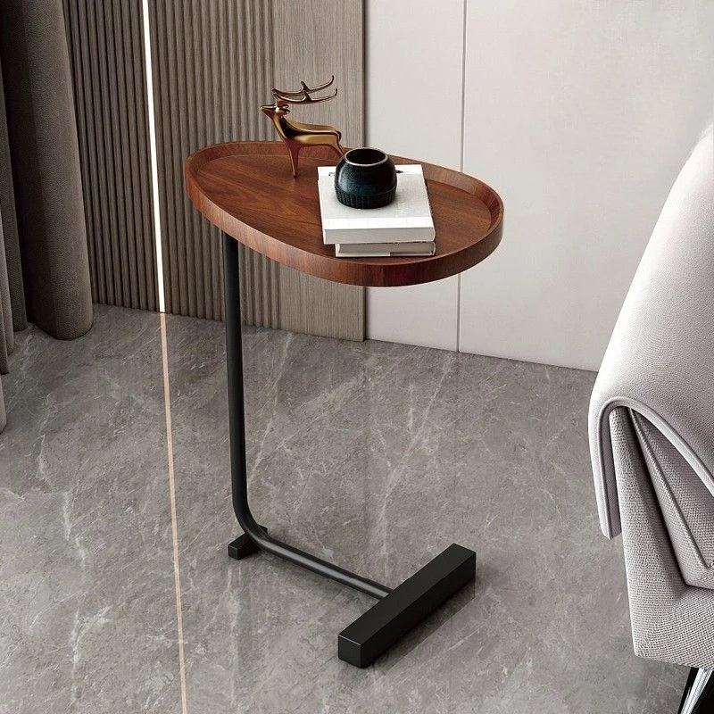 C-Förmiger Mobiler Beistelltisch - Oval Marmor-Optik
