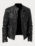 Herren Texturierte Biker Jacke - Stehkragen mit Reißverschlusstaschen