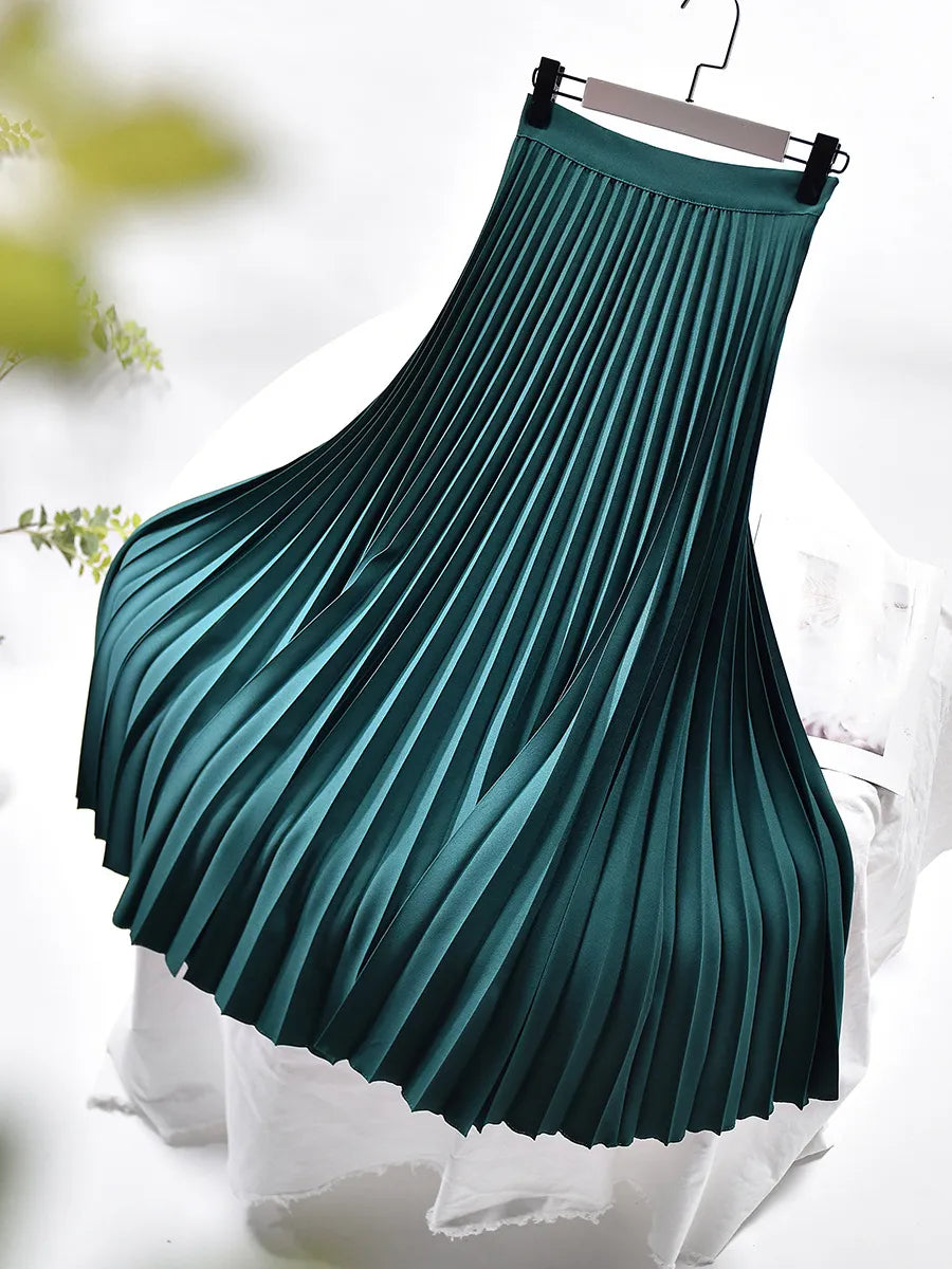 Damen Plissierter Midi Rock - Hochtailliert mit Elastischem Bund
