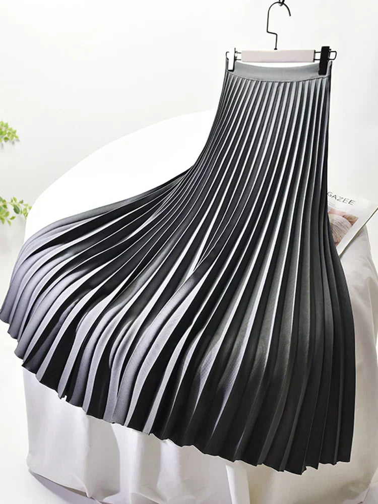 Damen Plissierter Midi Rock - Hochtailliert mit Elastischem Bund