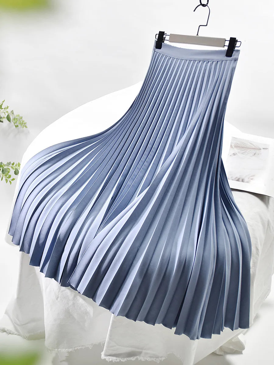Damen Plissierter Midi Rock - Hochtailliert mit Elastischem Bund