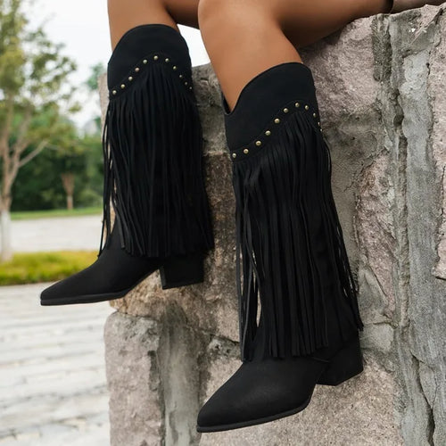 Damen Cowboystiefel aus Wildleder – Western-Stil mit Fransen