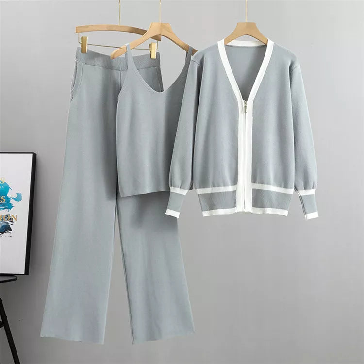 Damen Passendes 3-teiliges Set - Cardigan, Ärmelloses Top & Hose