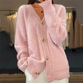 Damen V-Ausschnitt Strickjacke - Zopfstrick mit langen Ärmeln