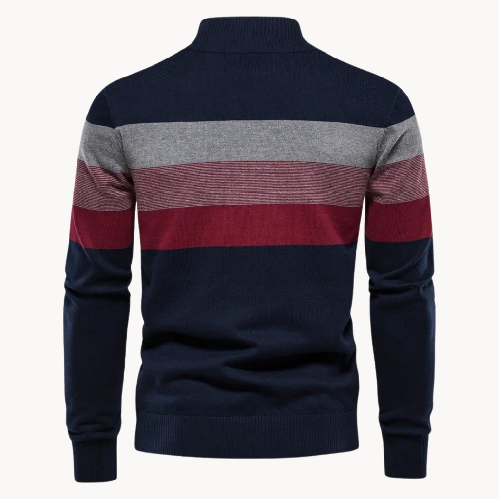 Herren Viertel-Reißverschluss Pullover – Gestreiftes Color Block mit Stehkragen