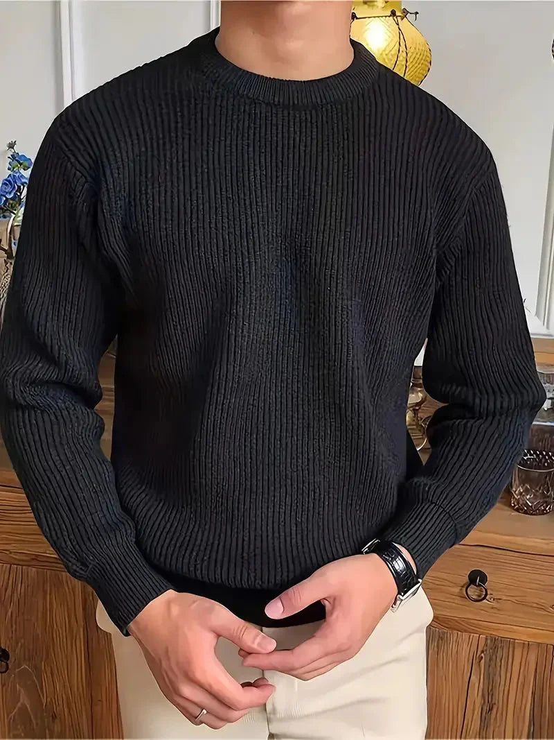 Herren Breit Gerippter Strickpullover – Weiche Textur & Rundhals