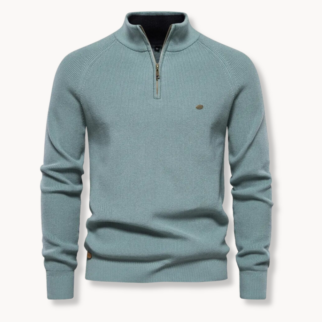 Herren Gerippter Strick-Pullover - Viertelreißverschluss mit Stehkragen