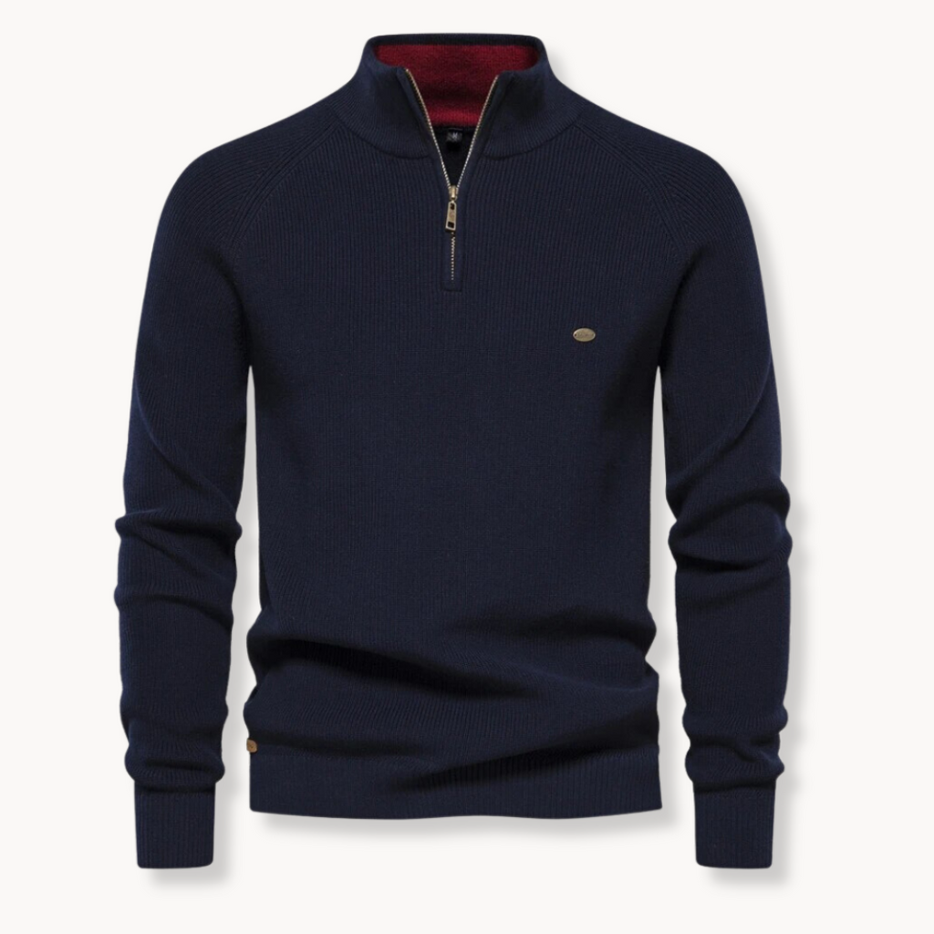 Herren Gerippter Strick-Pullover - Viertelreißverschluss mit Stehkragen