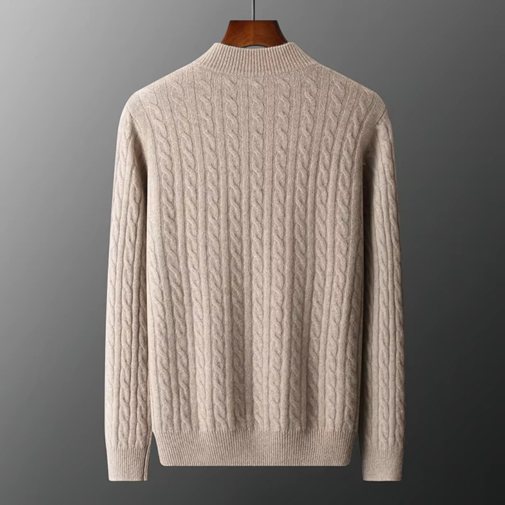 Herren Zopfstrick-Pullover – Viertel-Reißverschluss mit Stehkragen