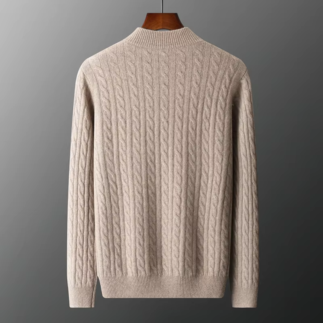 Herren Zopfstrick-Pullover – Viertel-Reißverschluss mit Stehkragen