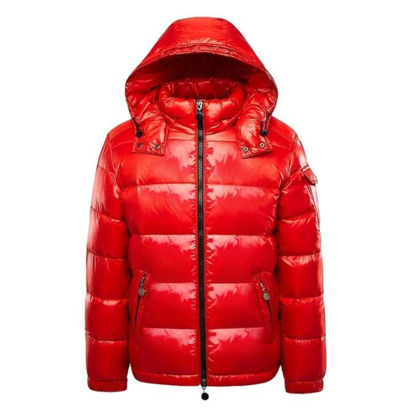 Herren Glänzende Steppjacke – Kurze Puffer-Jacke mit Kapuze