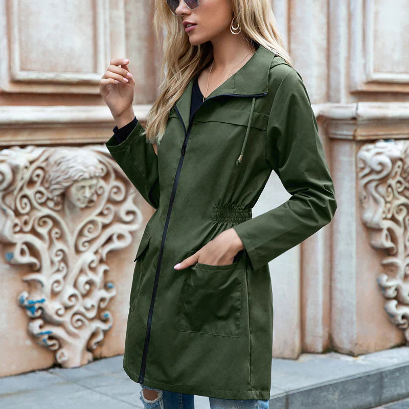 Damen Lange Wasserdichte Jacke - Verstellbare Taillenform