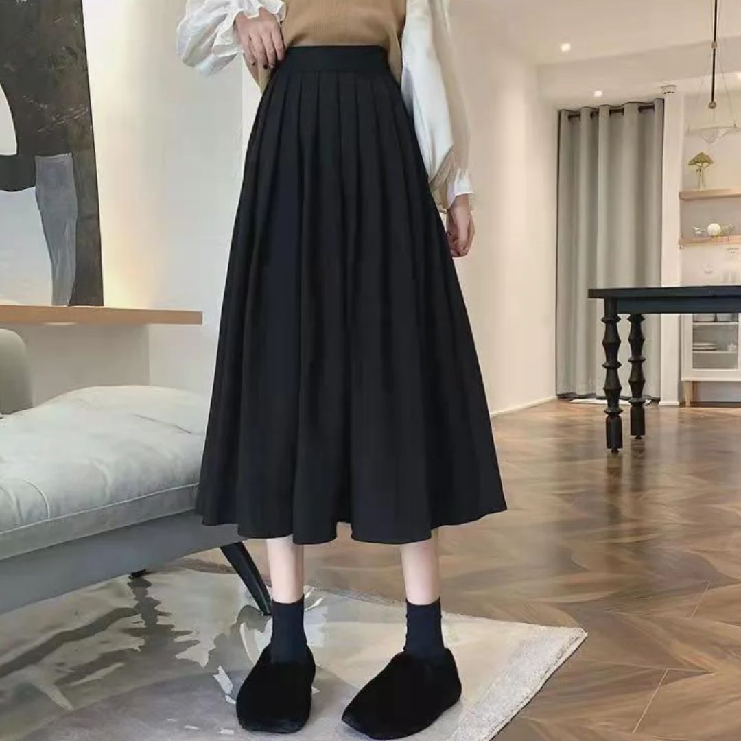 Damen Faltenrock Midi - Hochtaillierte A-Linie
