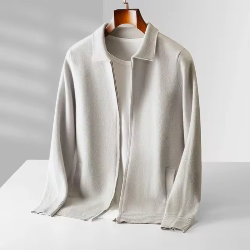 Herren Fein Gestrickter Polo-Cardigan – Maßgeschneiderte Passform & Reißverschluss