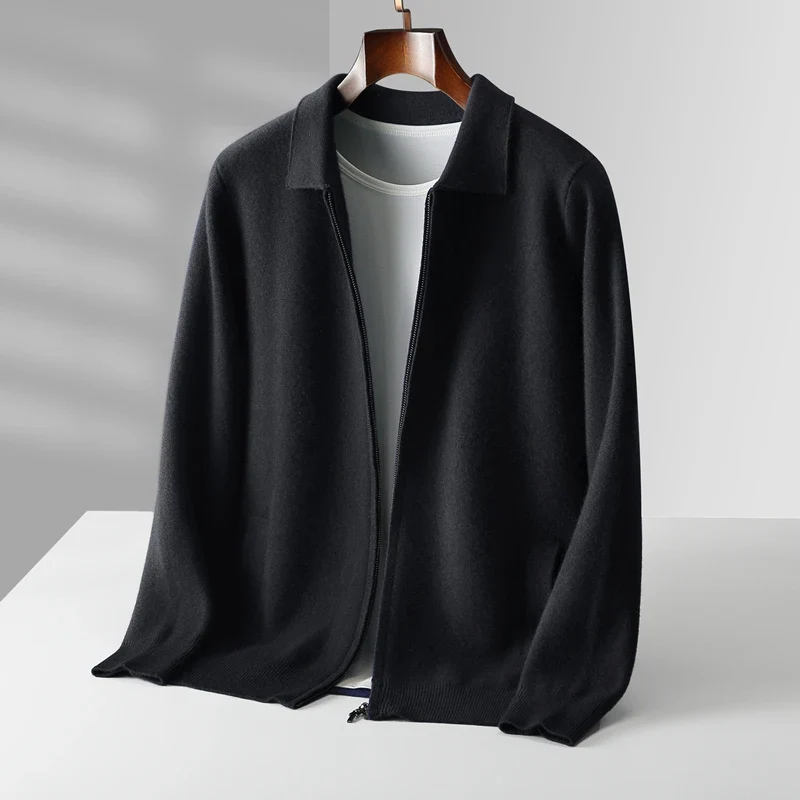 Herren Fein Gestrickter Polo-Cardigan – Maßgeschneiderte Passform & Reißverschluss