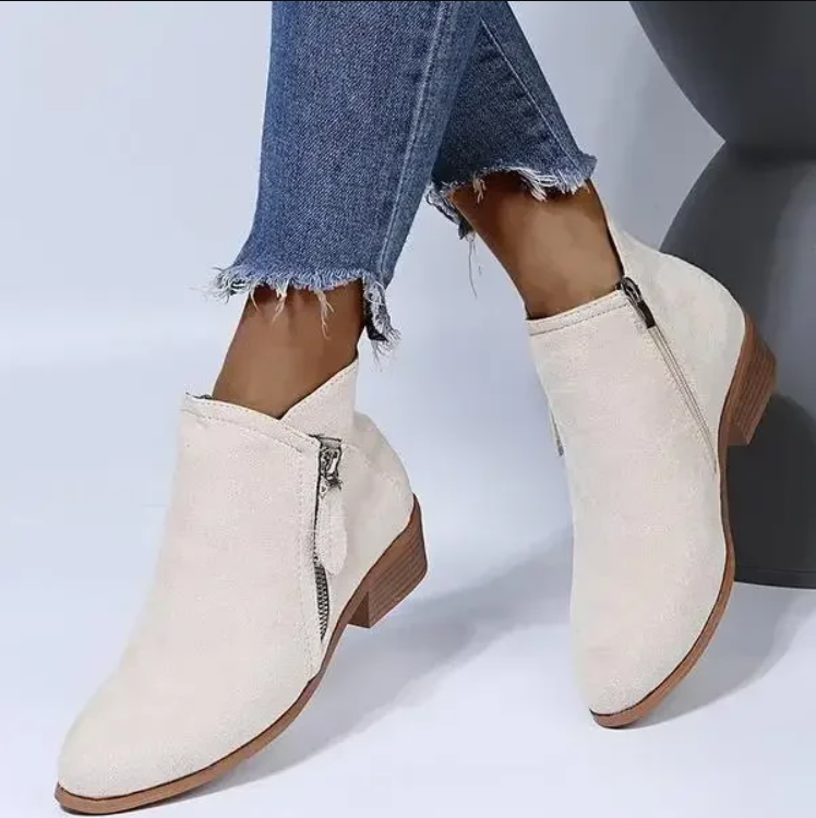 Damen Stiefeletten - Klobiger Absatz & Seitlicher Reißverschluss