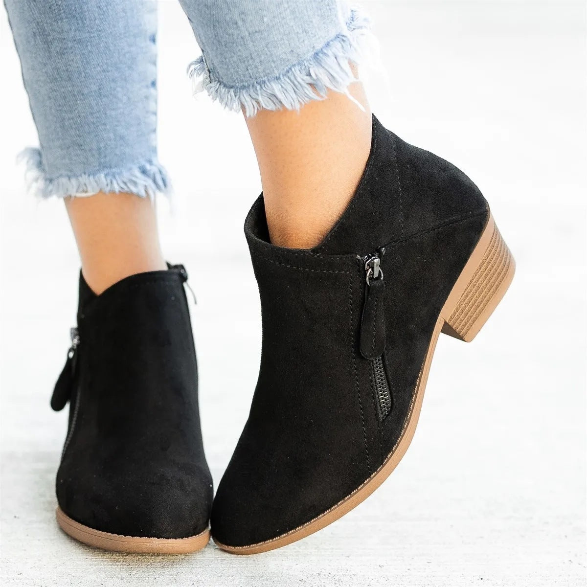 Damen Stiefeletten - Klobiger Absatz & Seitlicher Reißverschluss