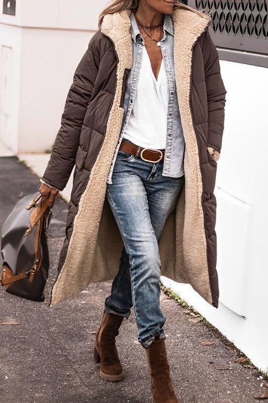 Damen Wendbarer Puffer-Mantel - Kapuze & Plüschfutter