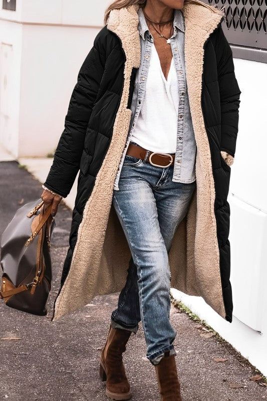 Damen Wendbarer Puffer-Mantel - Kapuze & Plüschfutter