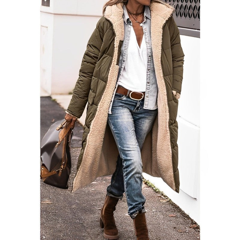 Damen Wendbarer Puffer-Mantel - Kapuze & Plüschfutter