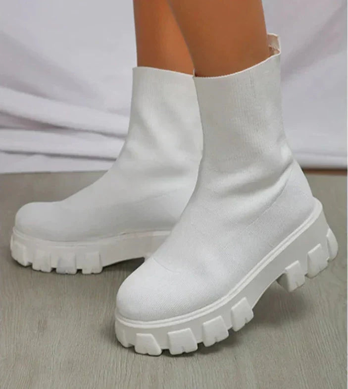 Damen Plateau-Stiefeletten - Bequeme Stretchy Passform