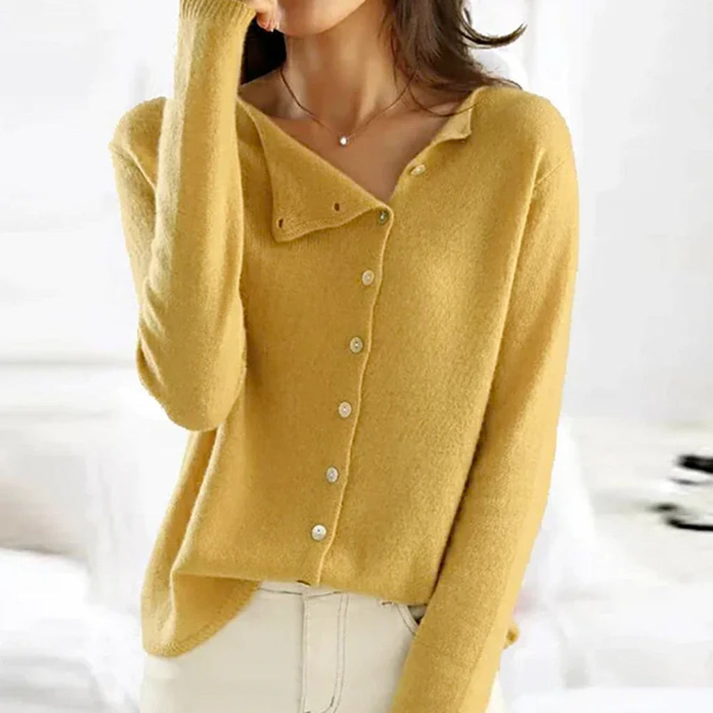 Damen Weiche Strickjacke – Asymmetrischer Knopfstil