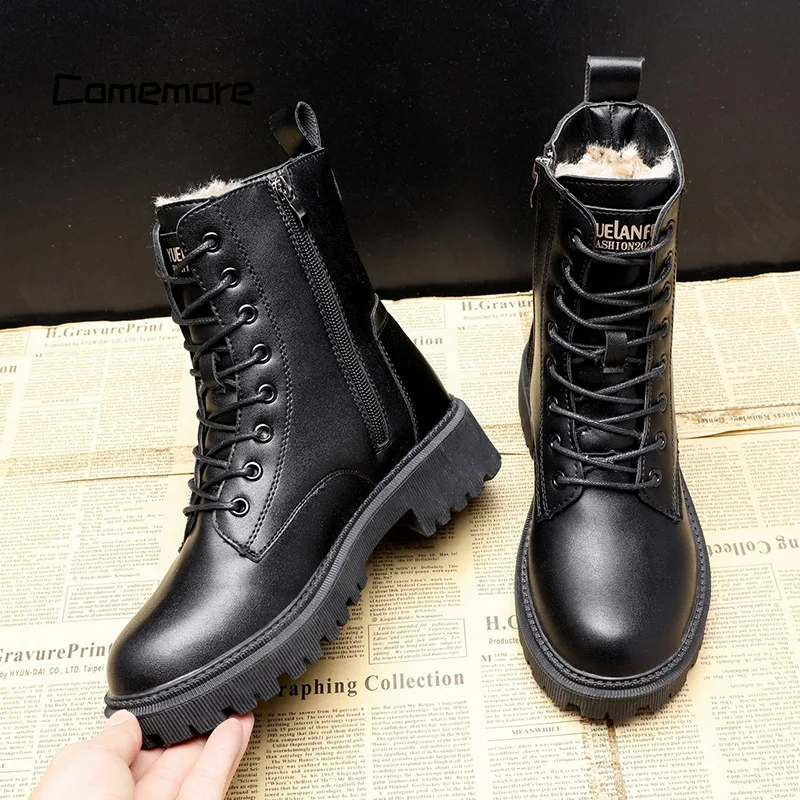 Damen Schwarze Knöchelstiefel - Schnürung mit Seitlichem Reißverschluss